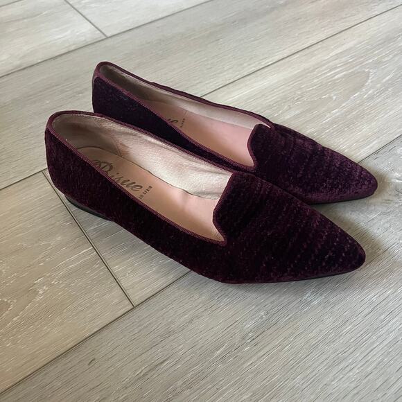 Anthropologie Bisue Ballerinas Flat Women's 40 Burgundy Embossed Smoking Loafer - Picture 2 of 14